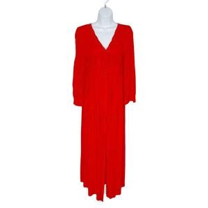 R. Vivimos Embroidered Midi Dress Small 3/4 Sleeve Red